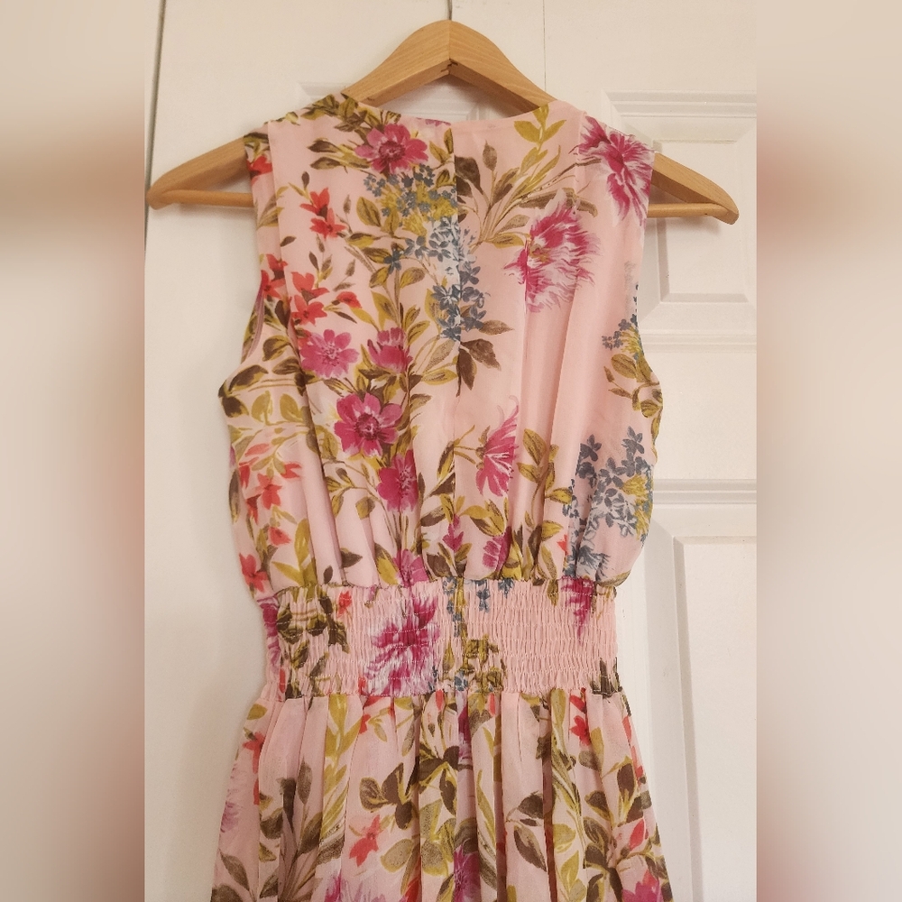 Size 4 Kate And Lily Dresses Pink Floral Smocked Waist Midi Dress - Picture 10 of 10